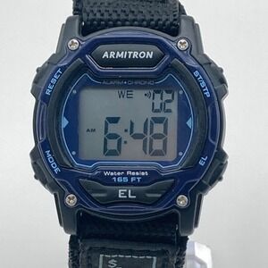 Armitron Pro Sport Watch Men Women 34mm Blue Digital Day Chrono Alarm Backlight